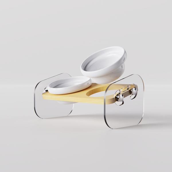 Non Slip Ceramic Pet Bowl With Bamboo Frame Insulated Double Layer