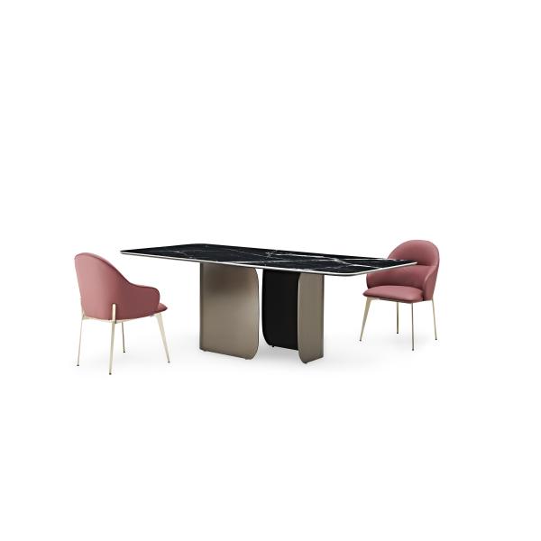 Italian Design Luxury Dininner Table and Chairs Modern Rectangular Ceramic Marble Top Steel Home Furniture for Dining Room