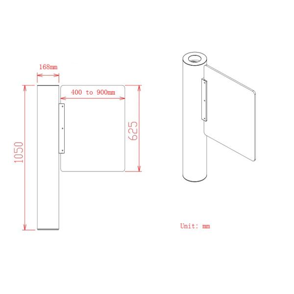 Fast Lane Cylindrical Pedestrian Swing Gate dimensional diagram