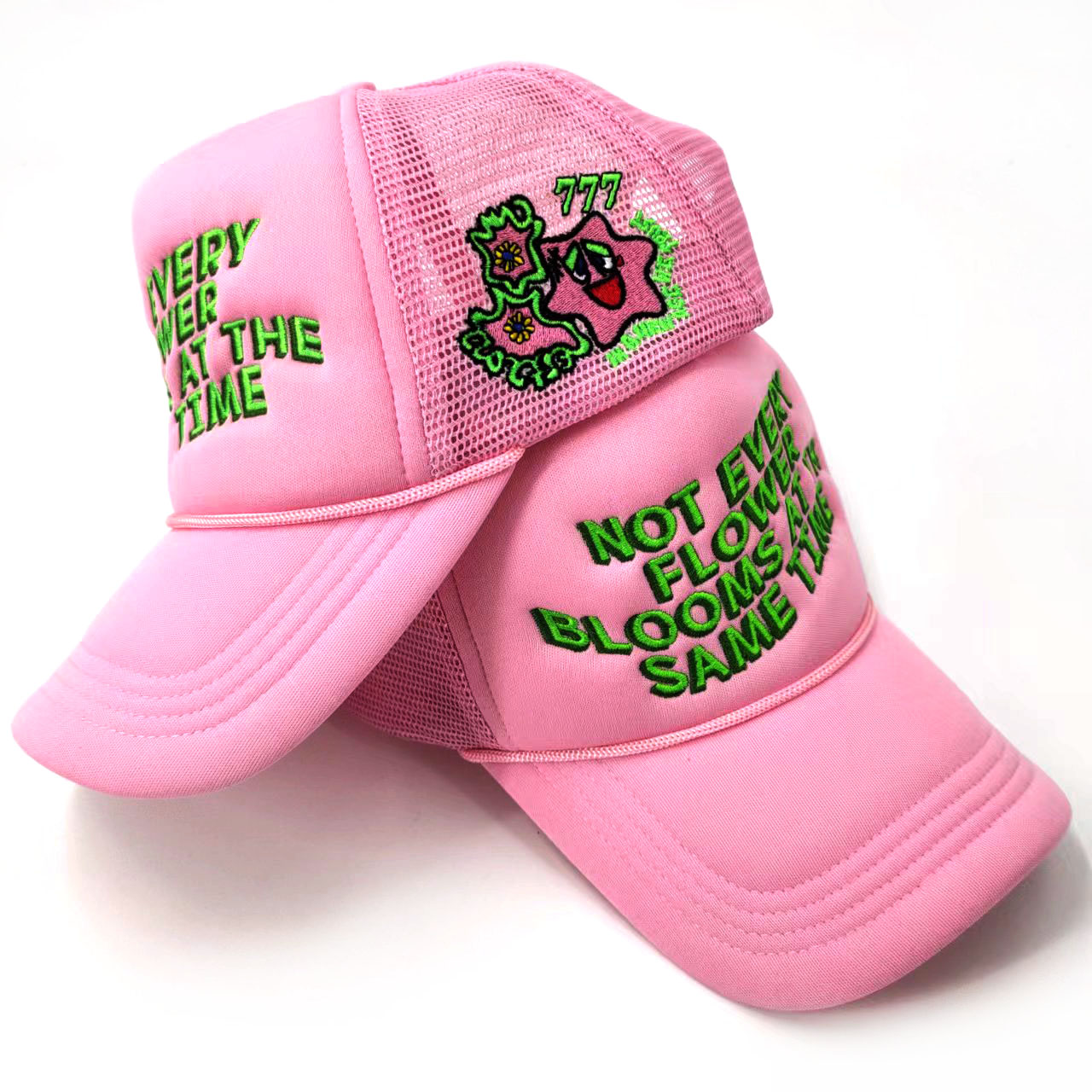 Pink Mesh 5 Panel Trucker Cap Embroidered Patch Bulk 3D Embroidery Cap