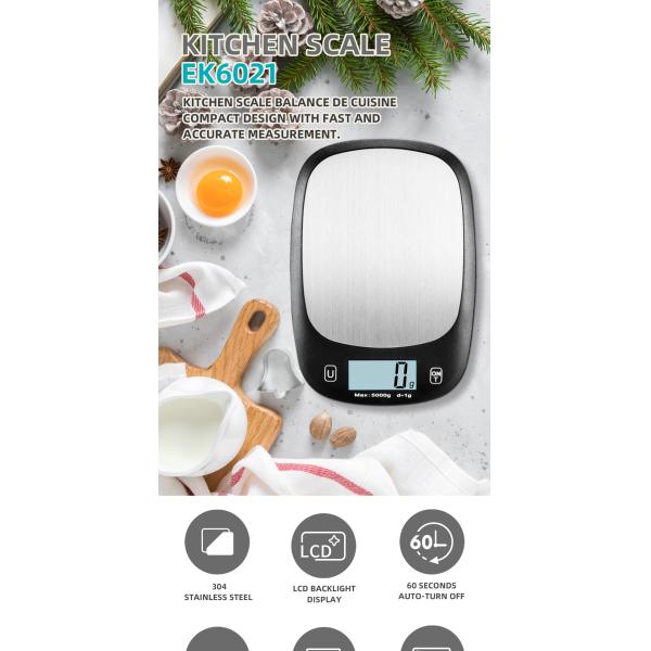 Solid Pattern Type Stainless Steel Electronic Kitchen Scale 5kg 11lb Weight Measuring Tool with Patented Technology