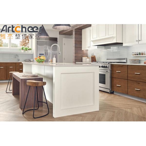 Solid Wood Kitchen Cabinets with Rustic Design and Center Island Table for Modern Kitchens
