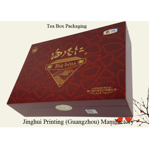 Rigid Thick Cardboard Material Red Color Hinged Box Structure Customized Size OEM Design Tea Box Packaging