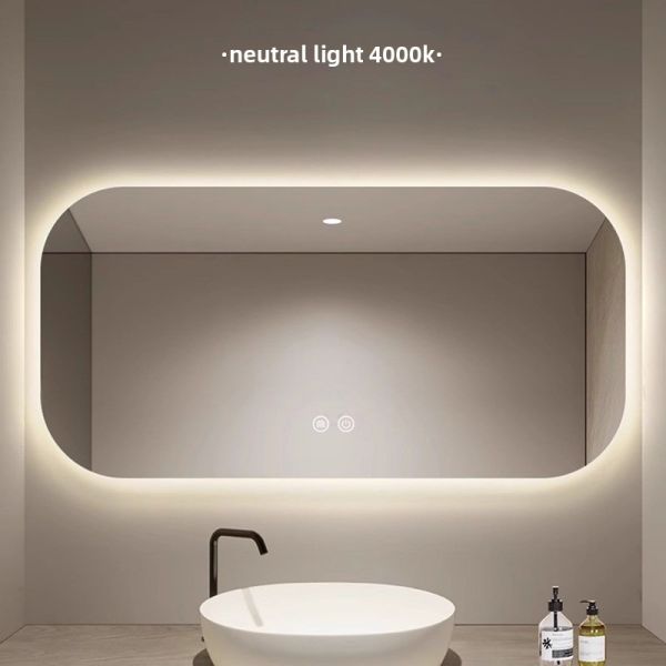 Luxury LED Bath Mirror with Modern Premium Design Touch Switch Rectangular & Round-Edged for Hotels Elegant Apartments Villas
