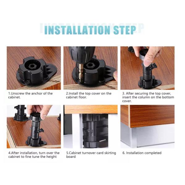 Modern Design Adjustable Plastic Kitchen Cabinet Leg for Leveling Table Plinth Foot
