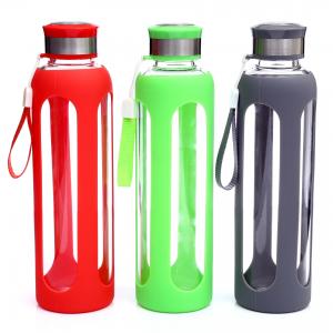 China 500ml Colorful Drinking Glass Sports Water Bottle With Silicone Sleeve on sale
