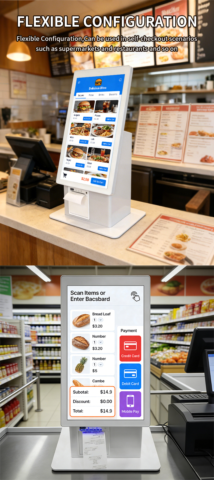 21.5 Inch Screen Size Custom Kiosk Design Self Ordering Kiosk Supporting Android Windows or LINUX OS