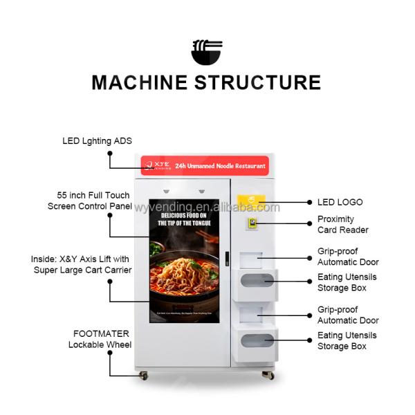 Popular Sell 55 Inch Touch Screen Self Automatic Instant Noodle Hot Water Ramen Vending Machine Hot Food
