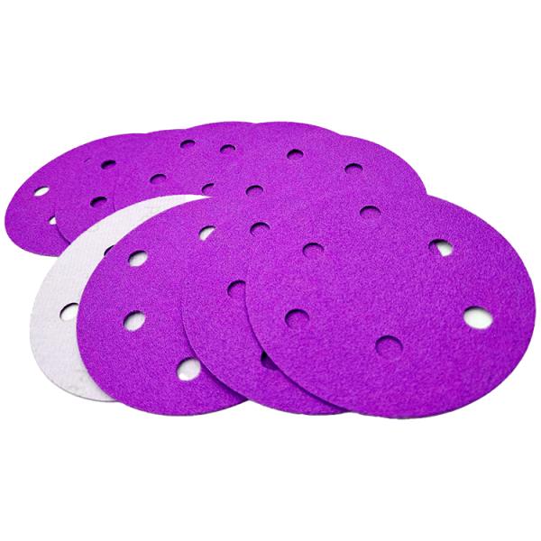 Consistent Sanding with 150MM Multiple Holes Purple Ceramic Hook Loop Sanding Discs