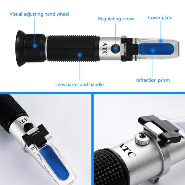 High Precision Handheld Refractometer and Alcohol Tester with 0-40%Brix, 0-25%Vol, and 0-22Baume Measurement Ranges