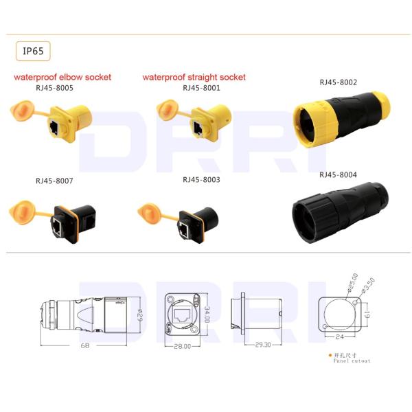 IP65 Panel Mount Connector Dual Port RJ45 Sockets Ethernet Waterproof