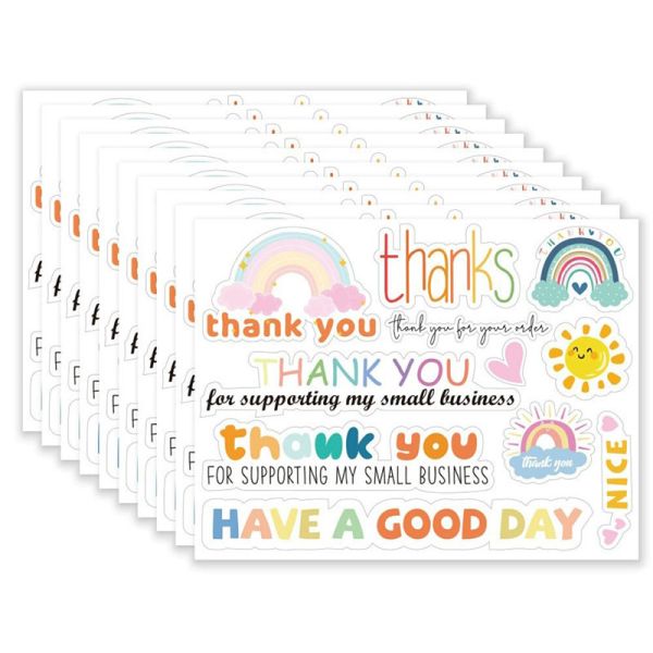 Reusable Cute UV Round Gift Thank You Teacher Labels Sun Rainbow Cloud Design