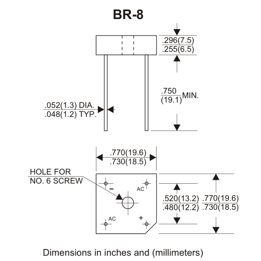 Single Phase Silicon Diode Bridge Rectifier BR805-BR810 8A 50-1000V