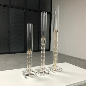 China Crystal Ceremony Glass Wedding Candle Holder Set 3 Pcs 57cm 71cm 81cm on sale