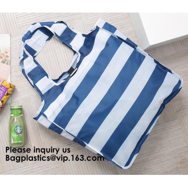Printing Logo Polyester Handled Foldable Tote Bag With Snap Closure Foldable Bag Pocket Folding Nylon Shopping Bag