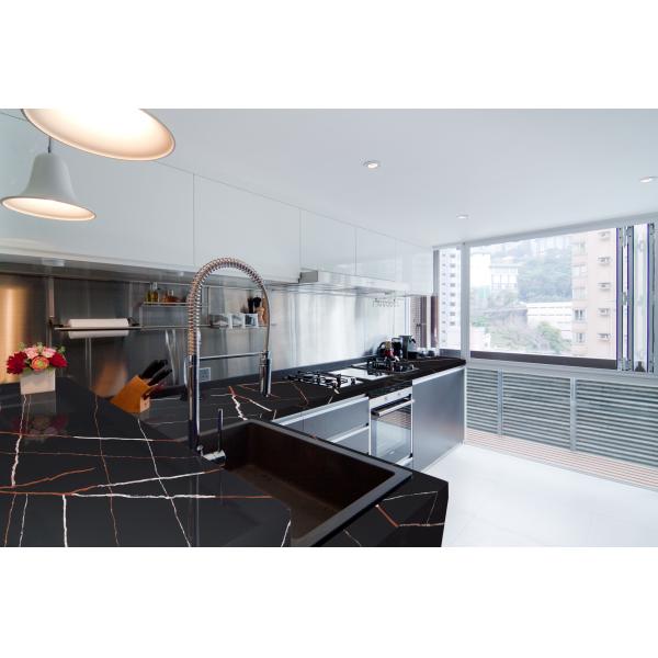 Black 3200*1600*20mm Size Calacatta Lightning Patterned Quartz Slab