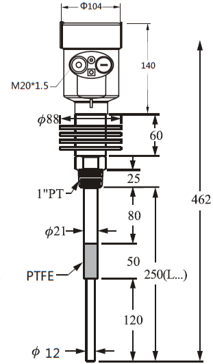 KCS Series Capacitive Level Transmitters Up and Down Limit Alarm Function for High Temperature and Pressure Applications