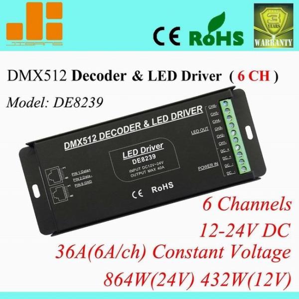 12-24V 6A*6CH PWM 6 Channel DMX Controller For LED Fixture Dipswitch Addessing