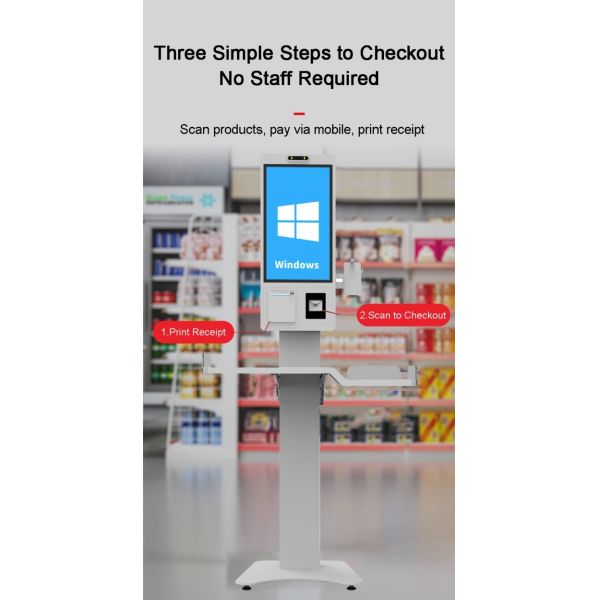 21.5 Inch Capacitive Touch Screen Toast Self Ordering Kiosk 80mm Built-In Printer 2D Scanner Bill Payment System for Windows SDK Function