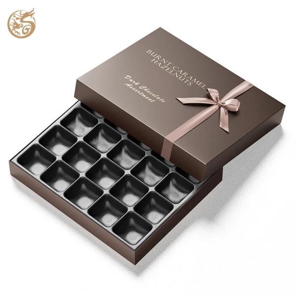 Custom Printed Chocolate Paper Box Bakery Donuts Cookie Macaron Packaging Brown Lid And Base Box With Ribbon