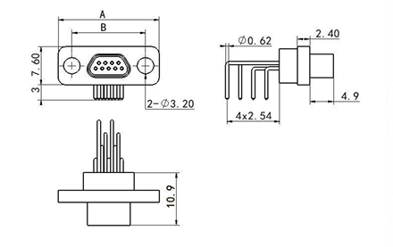J30J-15ZKW Micro-D Rectangular Electrical Connector 15 Socket Contacts Right Angle PCB Receptacle