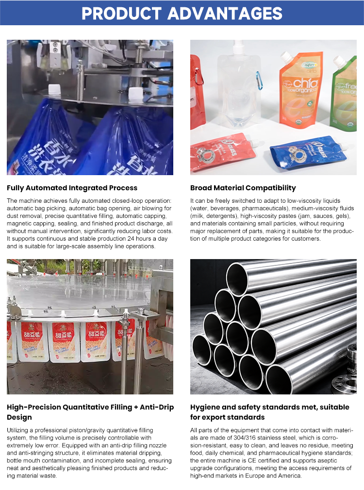 Automatic Liquid Premade Bag Packaging Machine Detergent Laundry Doypack Spout Pouch Filling Capping Machine