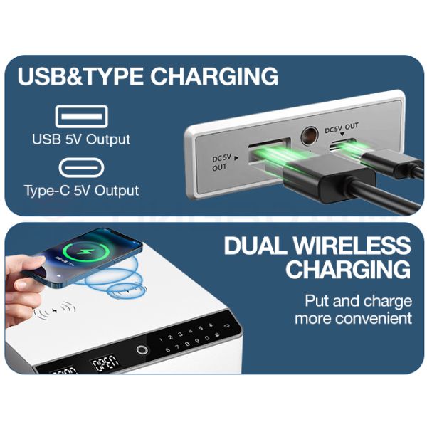 Fingerprint Lock Smart Safe Box Hidden box Night table safe box Wireless Charging