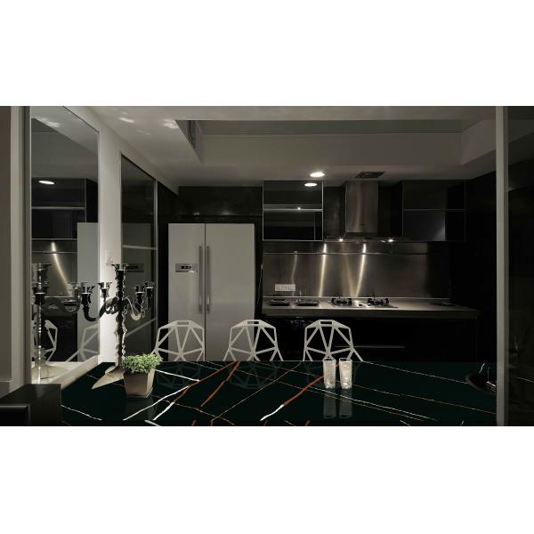 Black 3200*1600*20mm Size Calacatta Lightning Patterned Quartz Slab