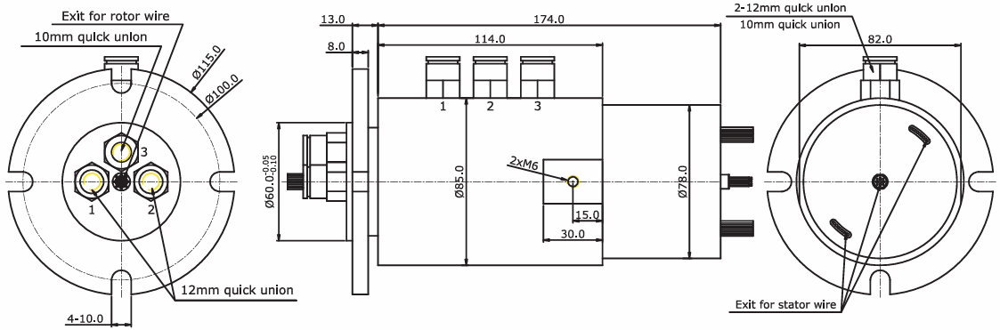 IP54 Protected Flexibly Customizable Gas Fluid Integrated Slip Ring with 50 Million Revolutions Lifetime