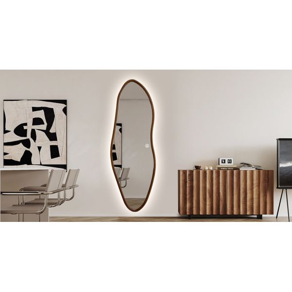 Asymmetrical Irregular Shape LED Mirror IP66 Solid Wood Frame LED Mirror