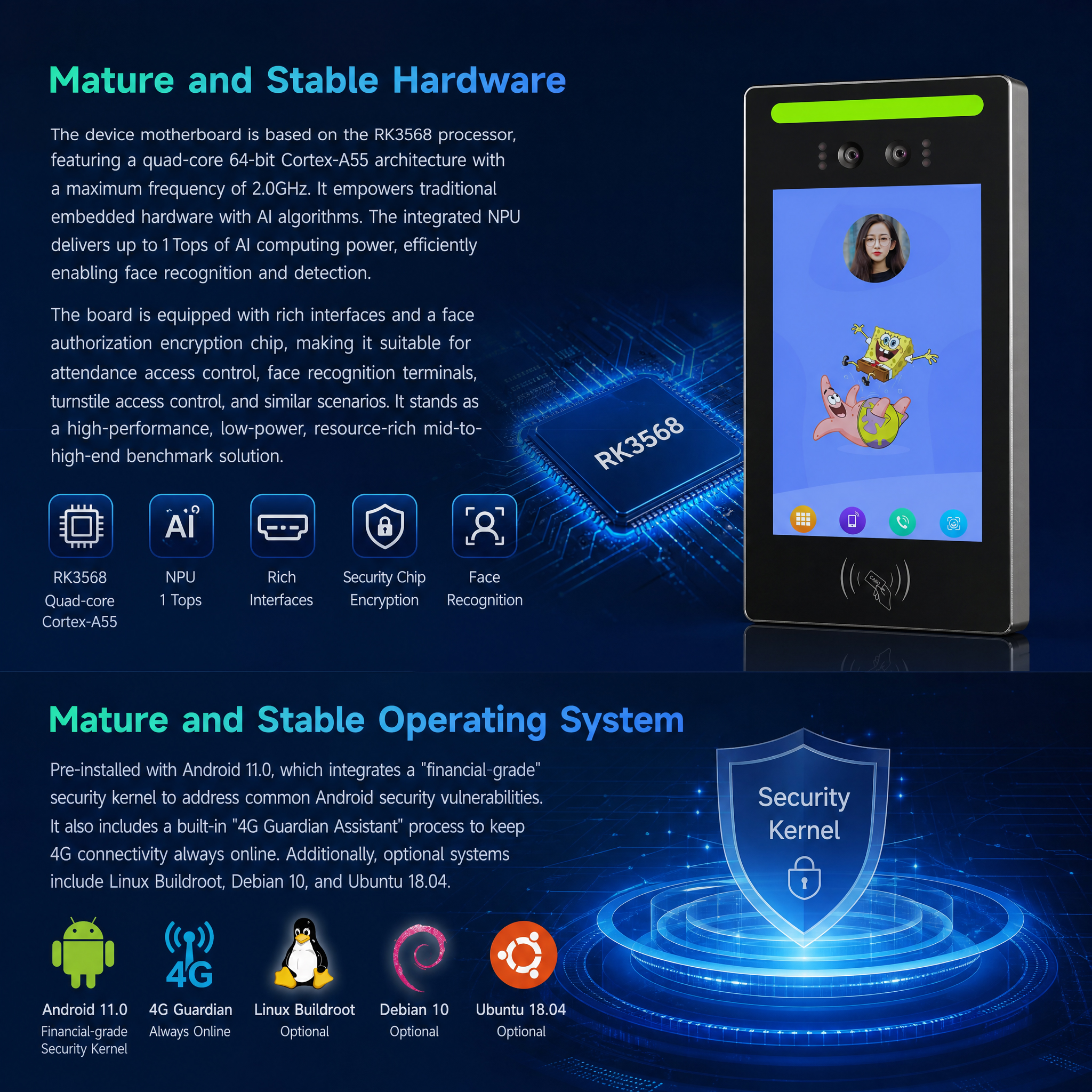 8" Wall Mount Face Recognition Access Control Terminal with RFID Card