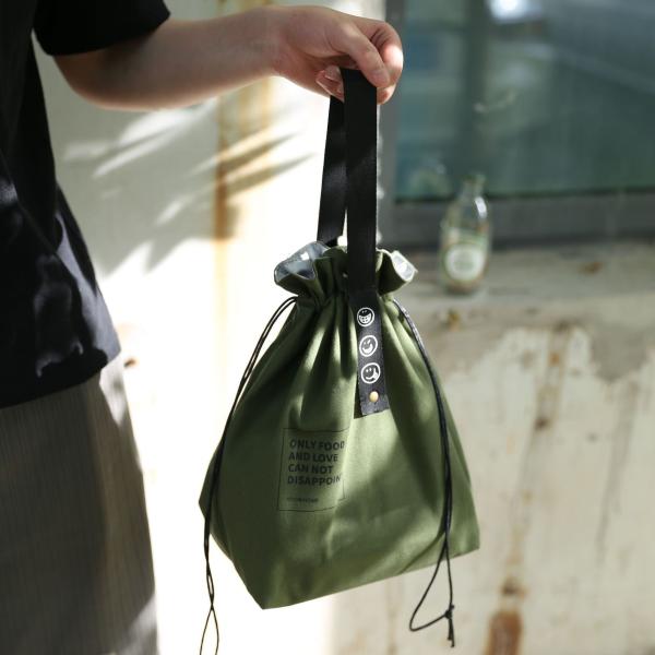 Customized Insulated Bento Bag Wide Opening Canvas Drawstring Lunch Bag