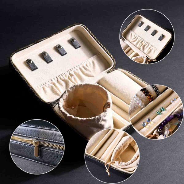 Custom Luxury Leather Jewelry Boxes Organizer Zipper Jewelry Travel Case For Women
