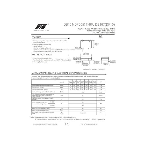 DB101 DF005 THRU DB107 DF10 GLASS PASSIVATED BRIDGE RECTIFIER DIODE FOR OEM CUSTOMERS