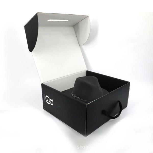 Custom Folding Corrugated Cardboard Black Shipping Hat Box Durable