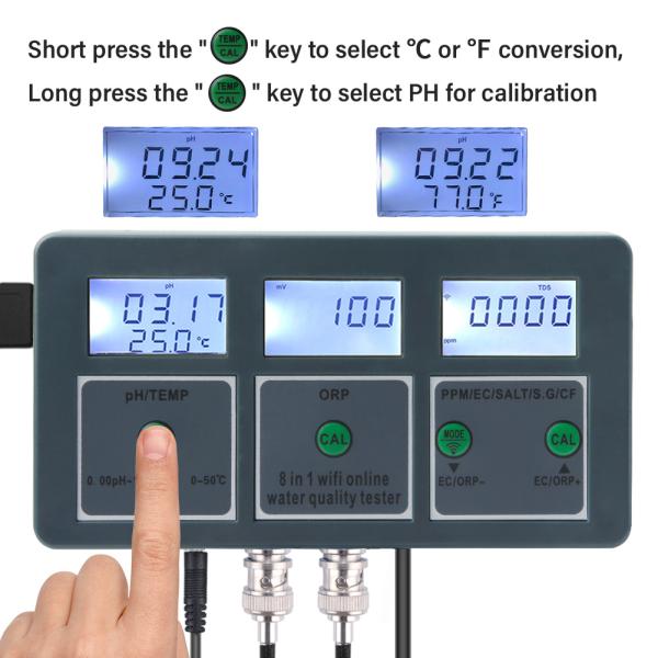Smart Tuya WiFi 8 in 1 Digital PH Meter with Data Logger Function and DC6V Power Supply for Hydroponic and Landscaping Applications