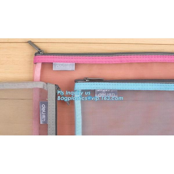 600D polyester portfolio file folder, file folder a4 size PVC mesh document bag with zipper cosmetics offices supplies t