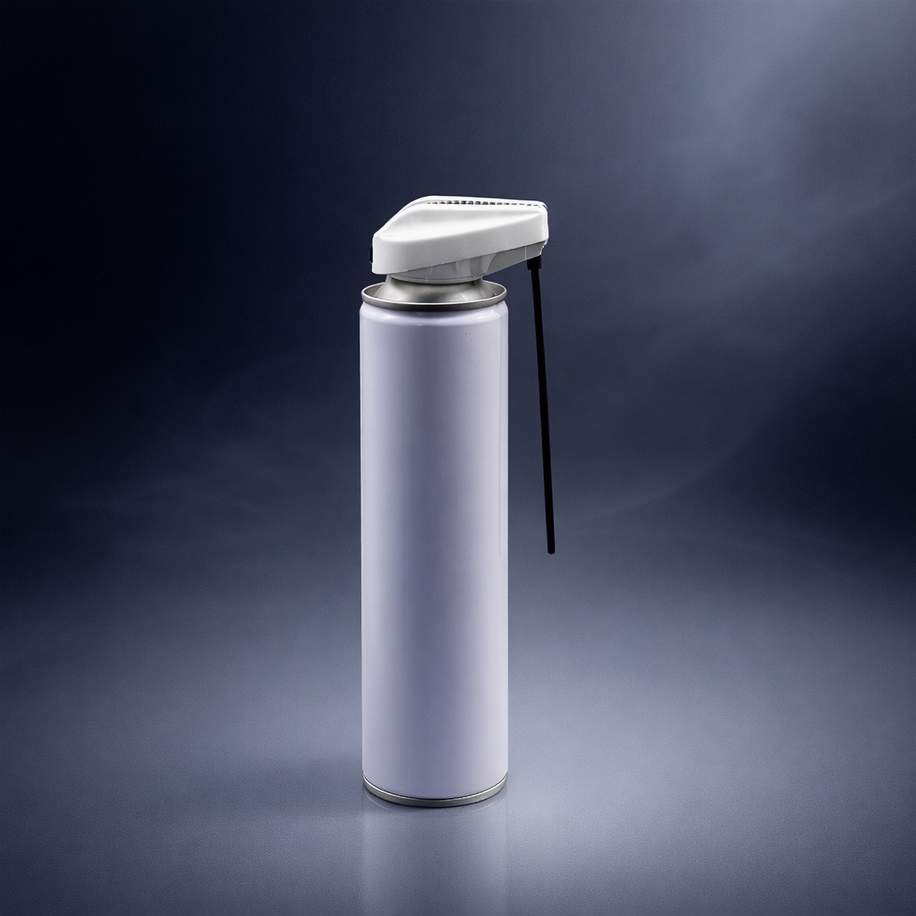 Trigger actuator installed on aerosol can demonstrating application