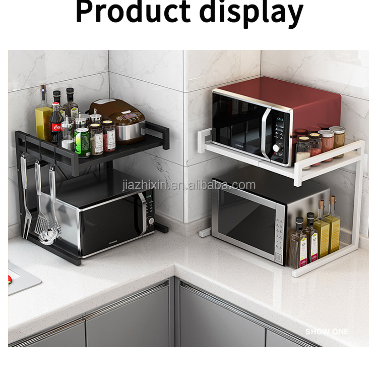 High-Temperature L-Shaped Retractable Double Casual Foldable Detachable Microwave Oven Rack Anti-Rust Standing Iron Organizer