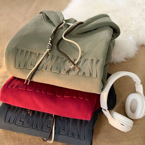 Support Customization Winter Embroidered Alphanumeric Knitted Polyester/Cotton Hoodies Thick Raised Prints Oversized Fit