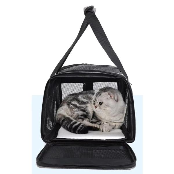 Canvas Polyester Foldable Pet Carrier Black Cat Carrier Shoulder Bag Rectangle