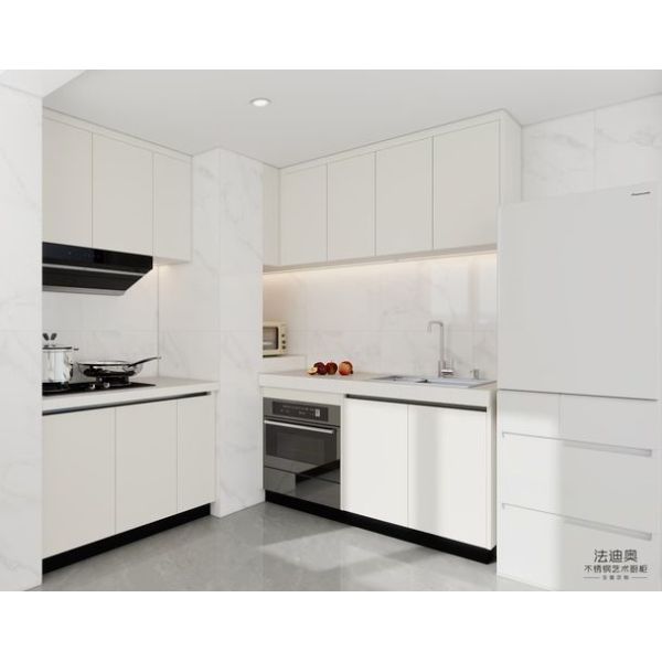 Fadior Full Stainless Steel White Custom Kitchen Cabinet with Modern Layout & Integrated Storage Solutions - interior organization