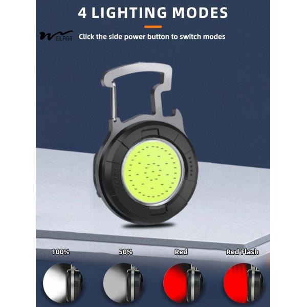 COB Mini Keychain Flashlight Rechargeable LED Torch Pocket Light 4 Modes for Outdoor