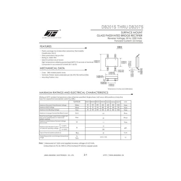 BRIDGE RECTIFER DIODE DB201S/DB202S/DB203S/DB204S/DB206S/DB207S with DBS Package