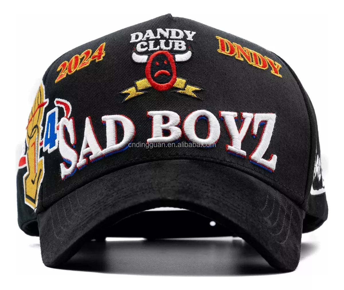 Distressed Suede 5 Panel Baseball Cap Satin Lining 3D Embroidery Gorras Hat