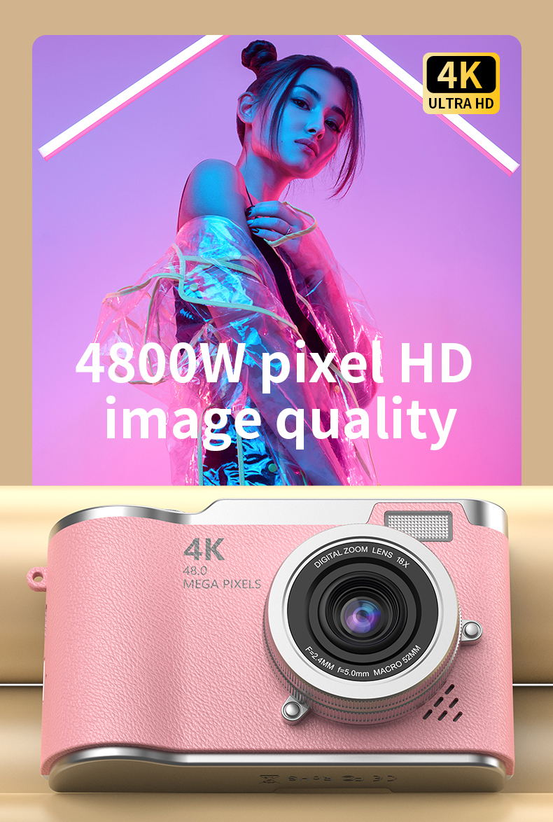 Portable CCD Vlog Camera 4K Dual Function Photo Video 2.4 Inch Rotating Screen Electronic Anti Shake 8X Optical Zoom Selfie for