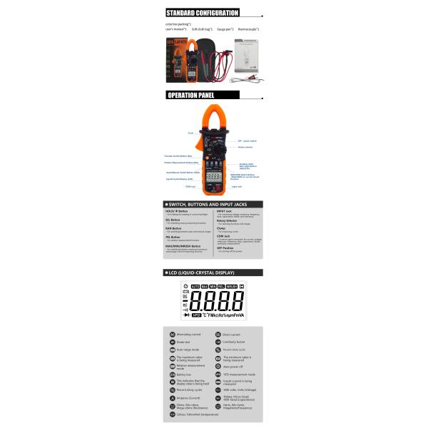 AC/DC Digital CLamp Meter With Ammeter , Voltmeter ,Double Mold,Diode Test,Ohmmeter Measurement