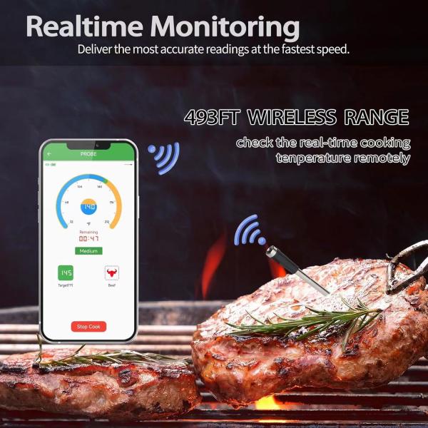 Premium Bluetooth Digital Wireless Grill Bbq Thermometer Smart Waterproof Kitchen Food Meat High Temperature Probe