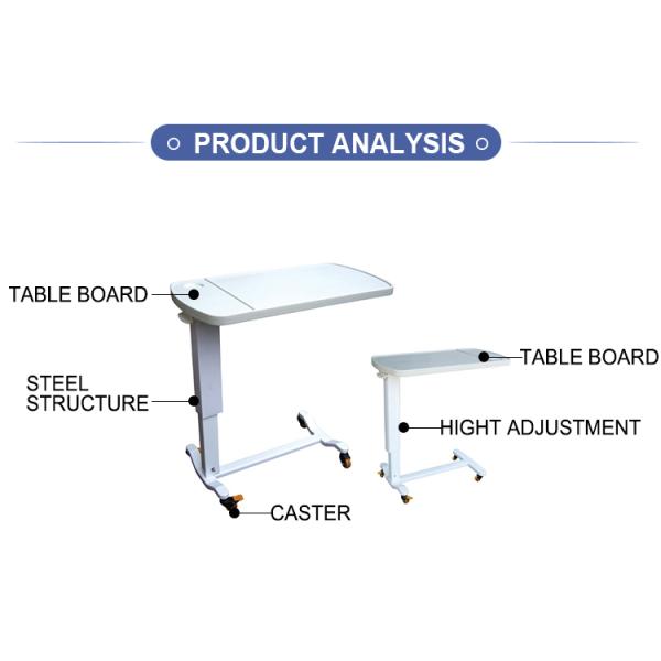 MN-OVT001 ABS Adjustable Movable Bedside Over Bed Table Hospital Dining Table for Hospital