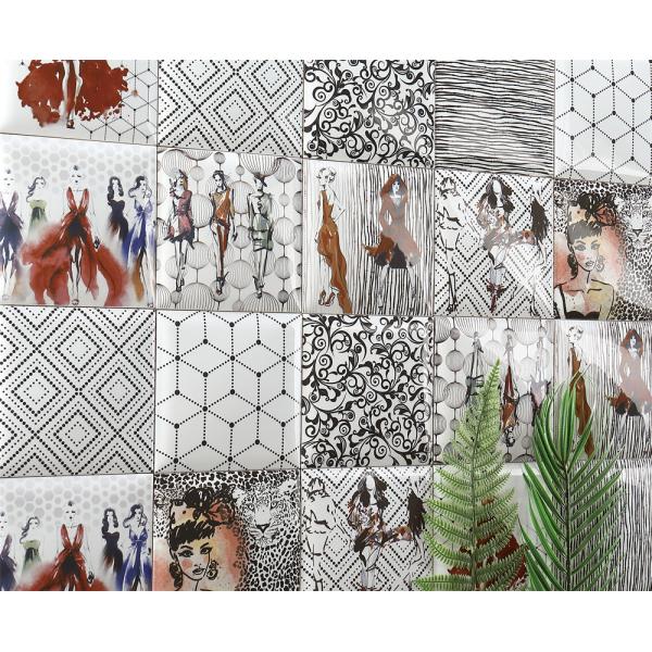 152x152mm White Clay Interior Wall Tiles with Geometric Patterns
